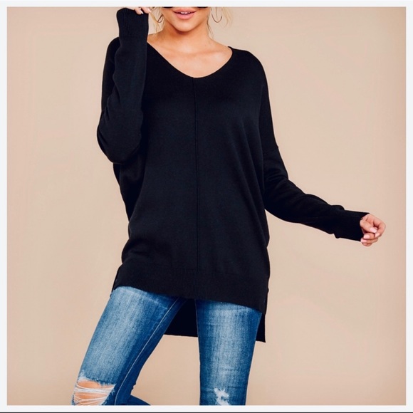 CHIC HIGH LOW V NECK VISCOSE BLEND SWEATER - Picture 4 of 5